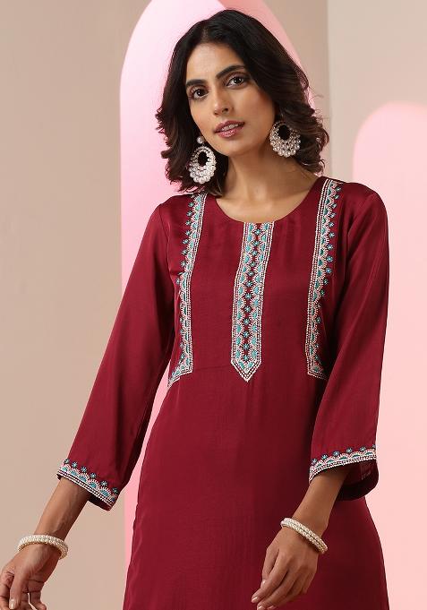 Maroon Embroidered Silk Salwar Kameez