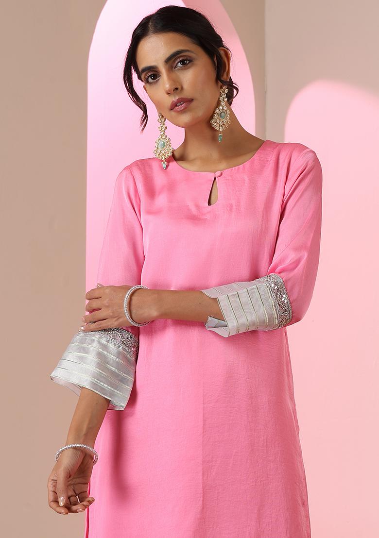 Pink Embroidered Silk Co Ord Set