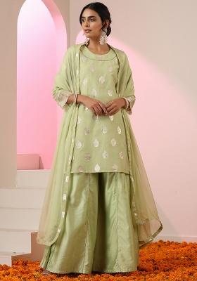 Green Embroidered Chanderi Salwar Kameez With Dupatta