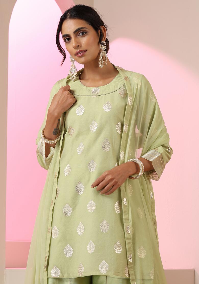 Green Embroidered Chanderi Salwar Kameez With Dupatta