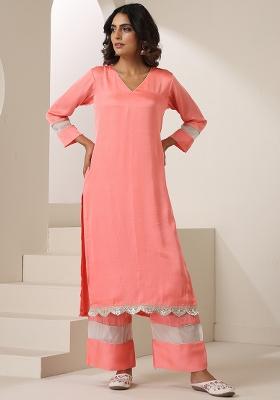 Peach Embroidered Silk Salwar Kameez