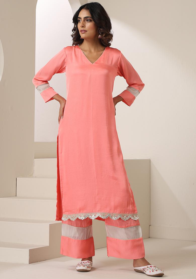 Peach Embroidered Silk Salwar Kameez