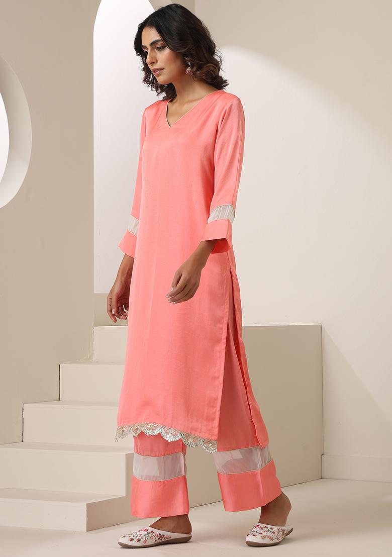 Peach Embroidered Silk Salwar Kameez
