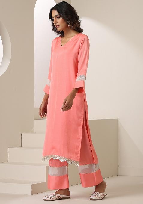 Peach Embroidered Silk Salwar Kameez