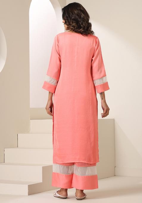 Peach Embroidered Silk Salwar Kameez
