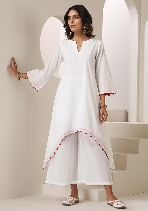 White Solid Mulmul Straight Kurta Set