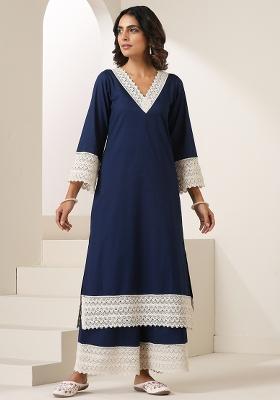 Indigo Blue Embroidered Mulmul Salwar Kameez