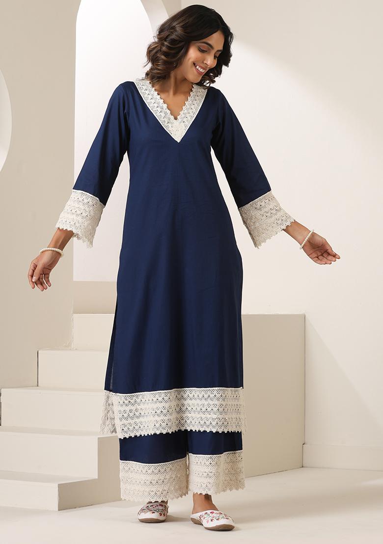 Indigo Blue Embroidered Mulmul Salwar Kameez