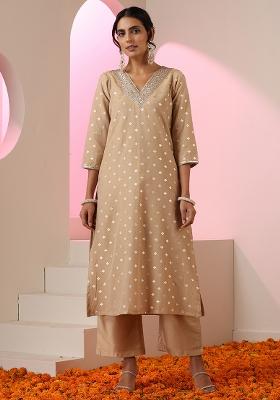 Brown Embroidered Chanderi Salwar Kameez