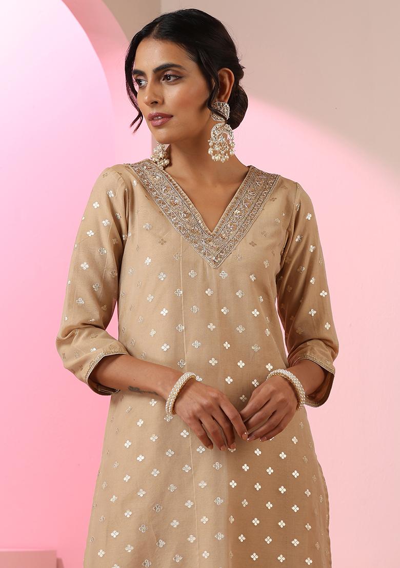 Brown Embroidered Chanderi Salwar Kameez