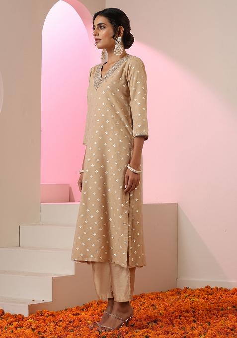 Brown Embroidered Chanderi Salwar Kameez