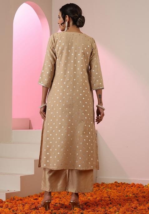 Brown Embroidered Chanderi Salwar Kameez