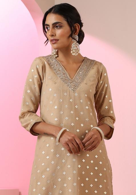 Brown Embroidered Chanderi Salwar Kameez