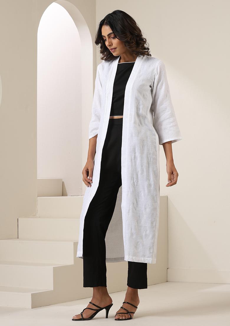 Black Embroidered Cotton Cape Set