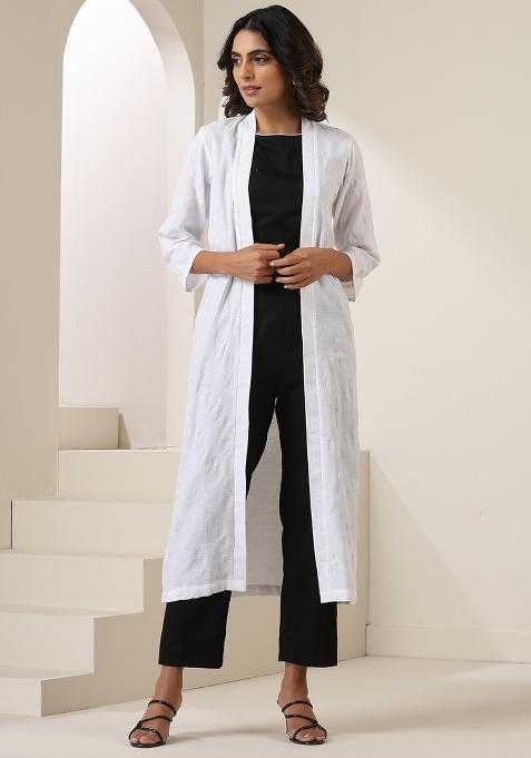 Black Embroidered Cotton Cape Set