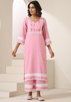 Pink Embroidered Cotton Salwar Kameez