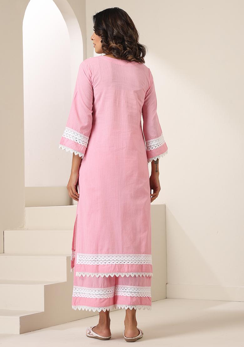 Pink Embroidered Cotton Salwar Kameez