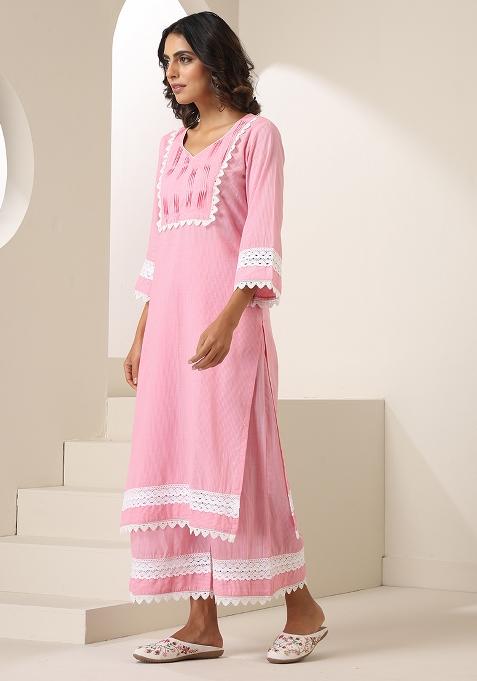 Pink Embroidered Cotton Salwar Kameez