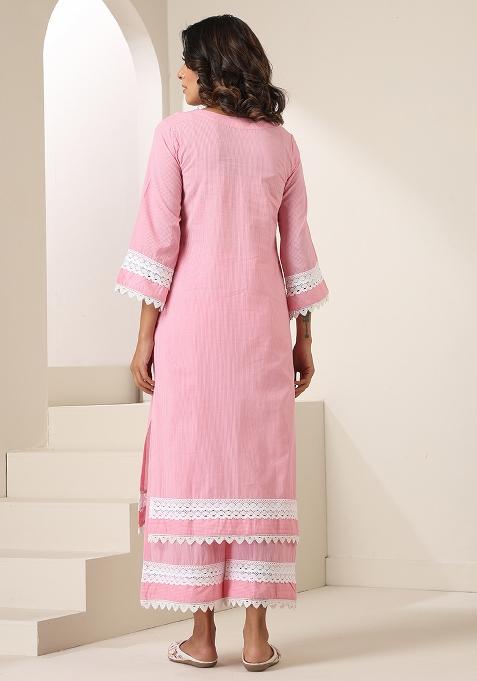 Pink Embroidered Cotton Salwar Kameez