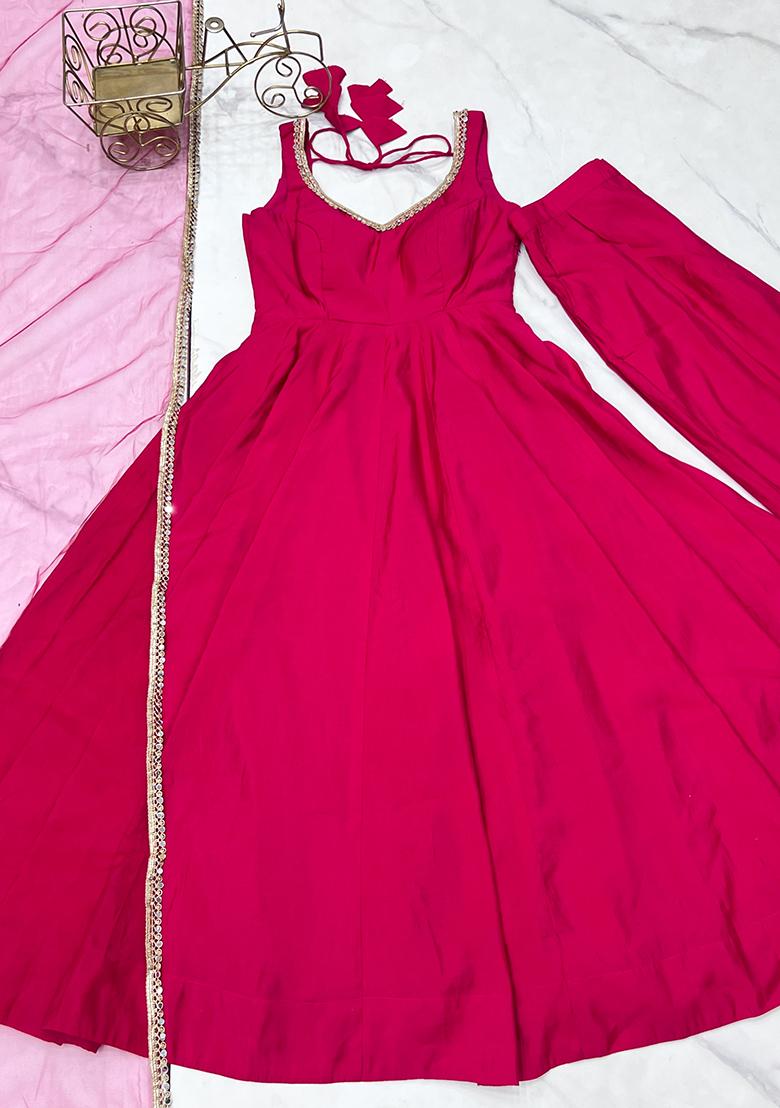 Pink Embroidered Silk Anarkali Style Salwaar Kameez Set
