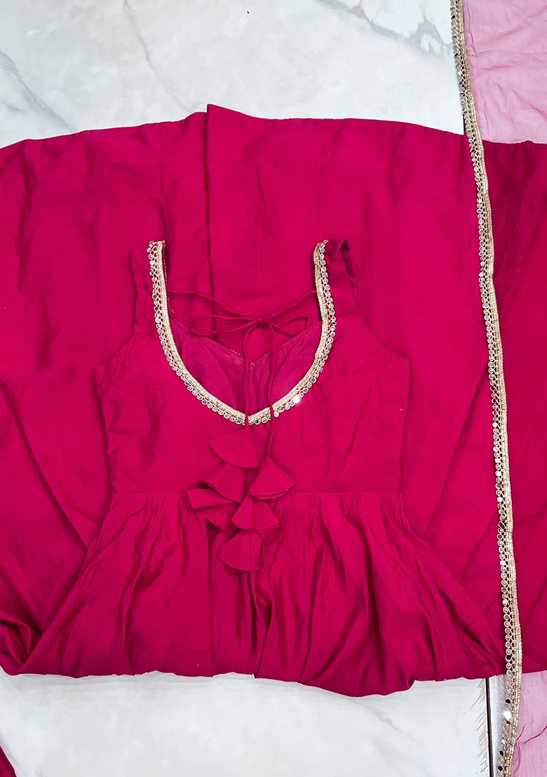 Pink Embroidered Silk Anarkali Style Salwaar Kameez Set