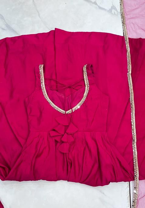 Pink Embroidered Silk Anarkali Style Salwaar Kameez Set