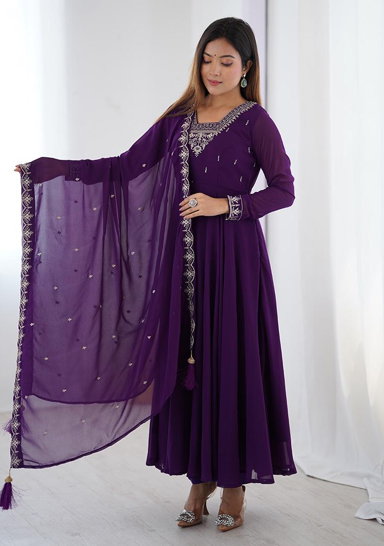 Purple Embroidered Georgette Anarkali Style Salwaar Kameez Set