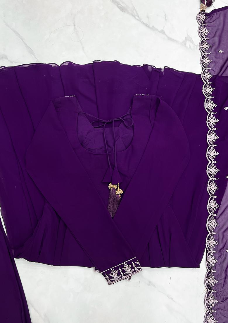 Purple Embroidered Georgette Anarkali Style Salwaar Kameez Set