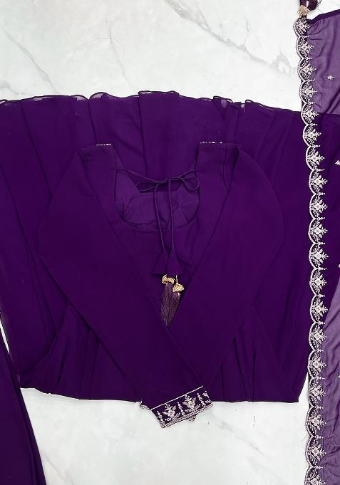 Purple Embroidered Georgette Anarkali Style Salwaar Kameez Set