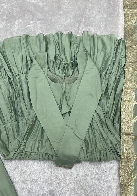 Light Sea Green Embroidered Silk Anarkali Set With Dupatta