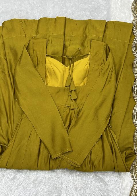 Musturd Embroidered Silk Anarkali Style Salwaar Kameez Set