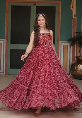 Red Printed Georgette Gown