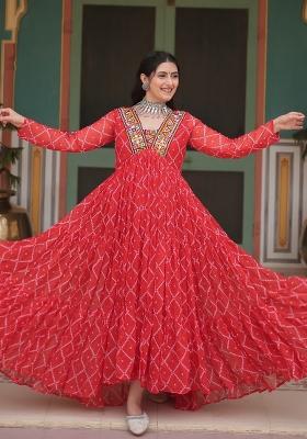 Red Printed Georgette Gown