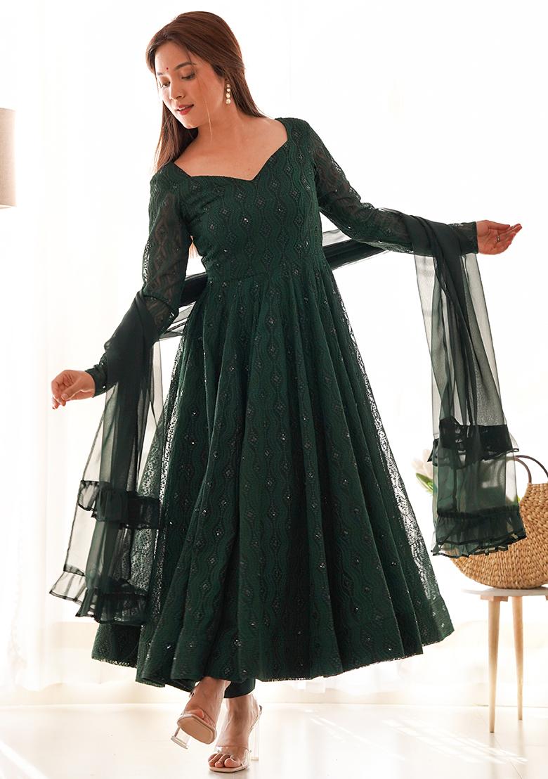 Green Embroidered Georgette Salwar Kameez With Dupatta