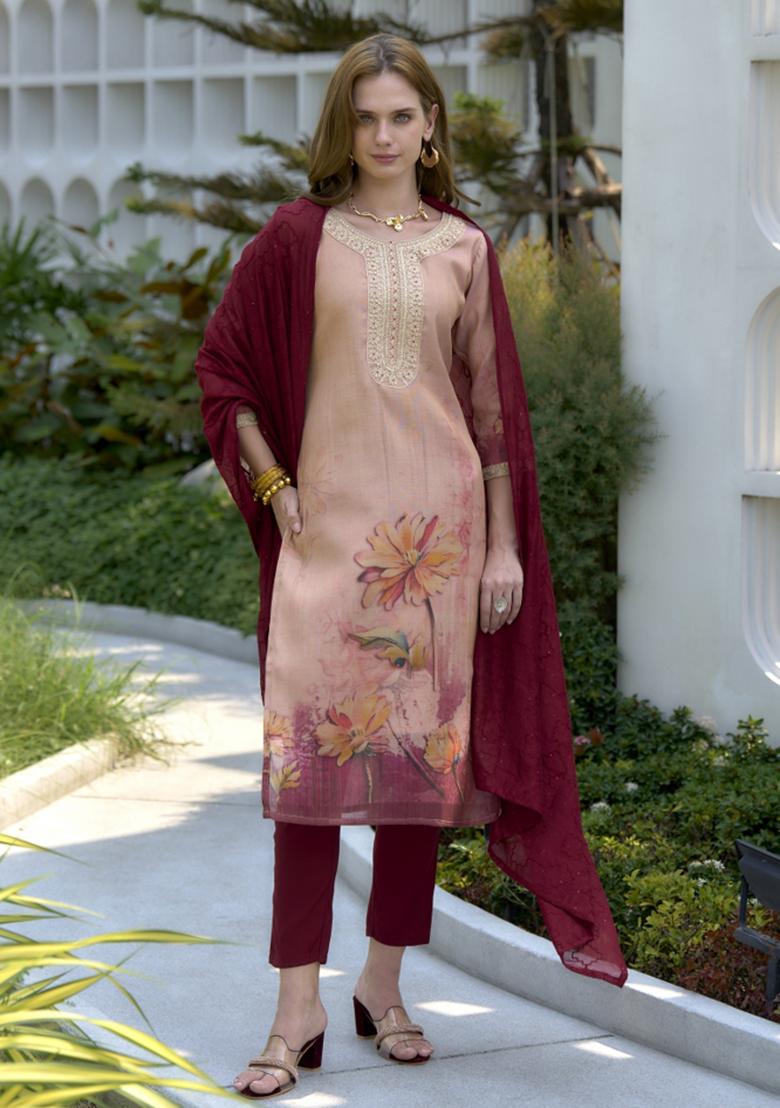Multi Color Printed Tissue Salwar Kameez With Dupatta