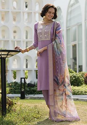 Multi Color Printed Viscose Salwar Kameez With Dupatta
