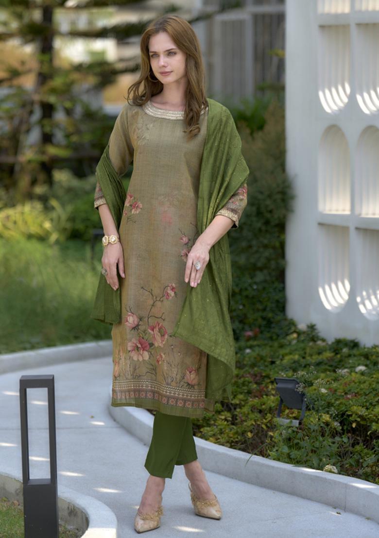 Multi Color Printed Tissue Salwar Kameez With Dupatta