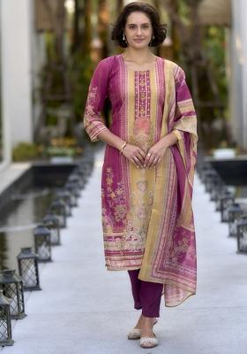 Multi Color Printed Silk Salwar Kameez With Dupatta