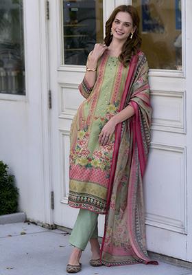 Multi Color Printed Silk Salwar Kameez With Dupatta