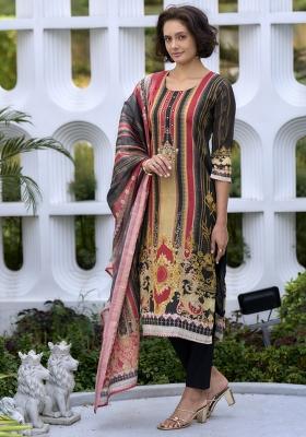 Multi Color Printed Silk Salwar Kameez With Dupatta