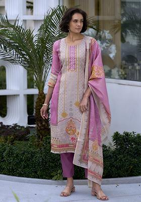 Multi Color Printed Silk Salwar Kameez With Dupatta