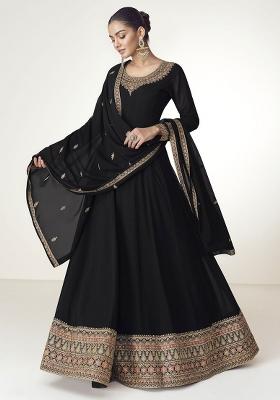 Black Embroidered Georgette Anarkali Set With Dupatta