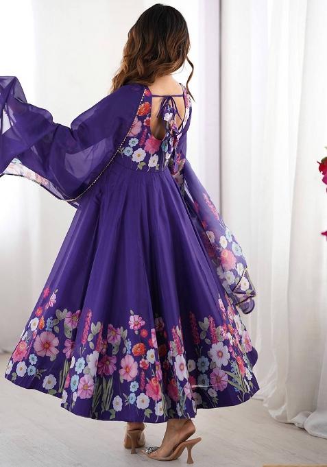 Purple printed Silk Salwar Kameez Set With Dupatta