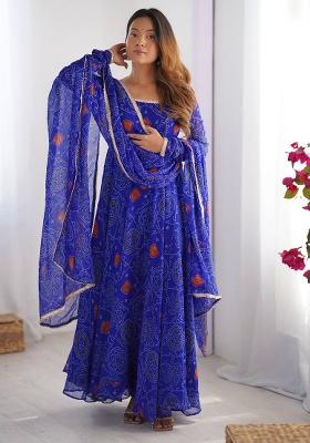 Royal Blue printed Georgette Salwar Kameez Set With Dupatta