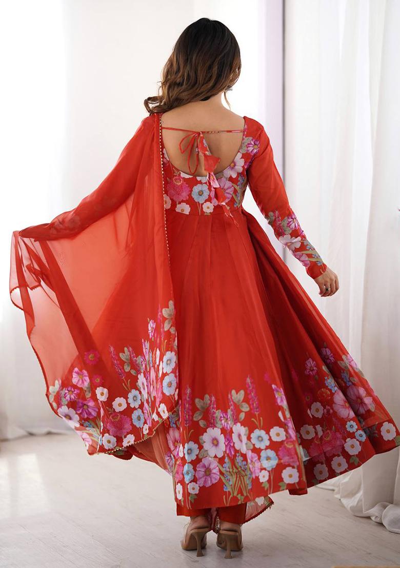 Purple printed Silk Salwar Kameez Set With Dupatta