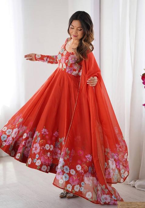 Purple printed Silk Salwar Kameez Set With Dupatta