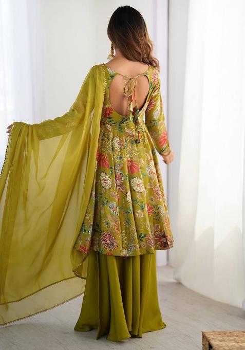 Rani Pink printed Silk Salwar Kameez Set With Dupatta