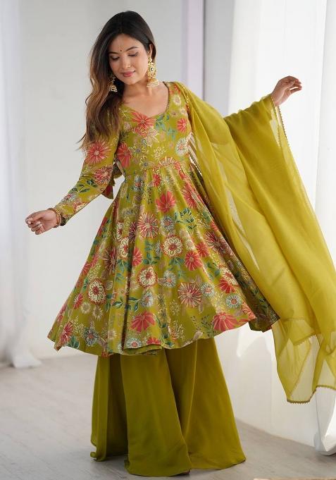 Rani Pink printed Silk Salwar Kameez Set With Dupatta