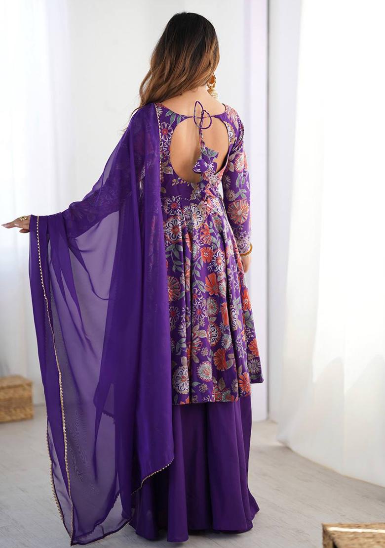 Rani Pink printed Silk Salwar Kameez Set With Dupatta