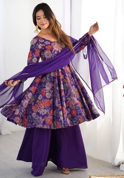 Rani Pink printed Silk Salwar Kameez Set With Dupatta